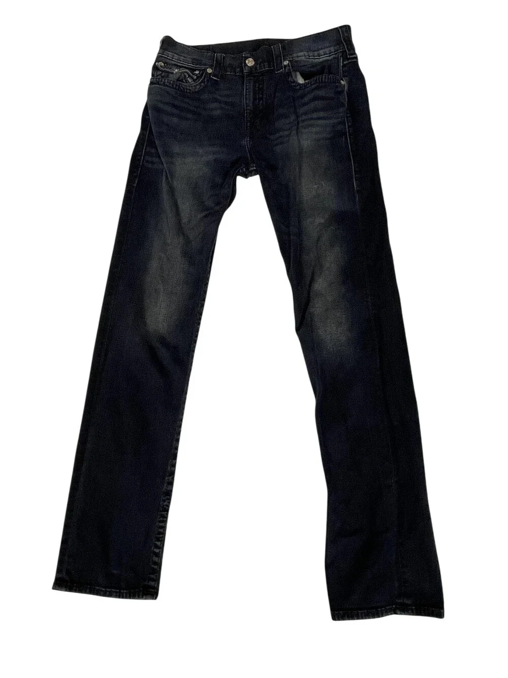 True Religion Geno Relaxed Slim Jeans Mens 35x34 Dark Blue Denim Geno Flap Big T